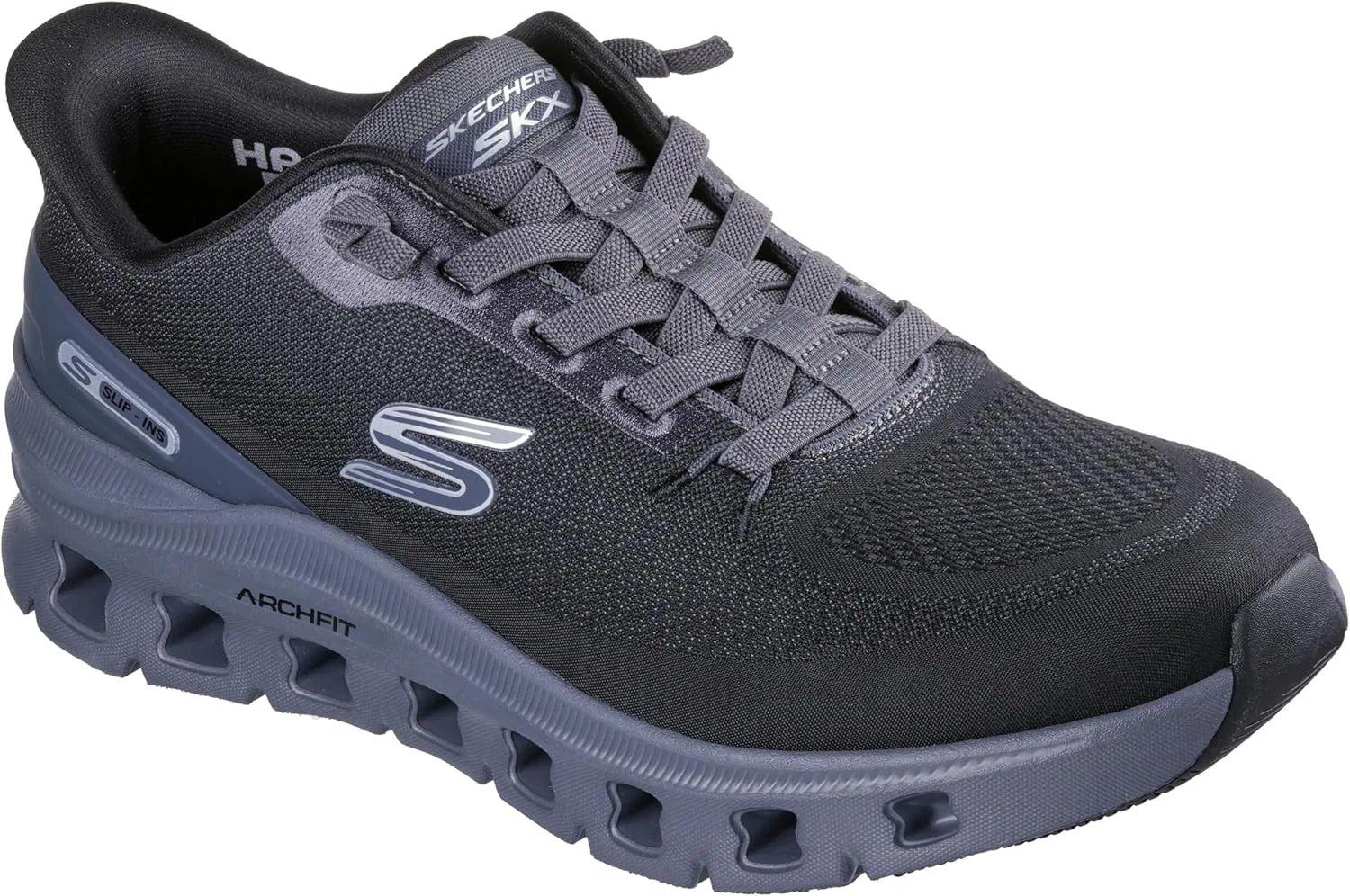 Мужские кроссовки Skechers Arch Fit Glide-Step Pro Hands Free Slip-in Trainers, Black Knit Charcoal Pu — фото 4