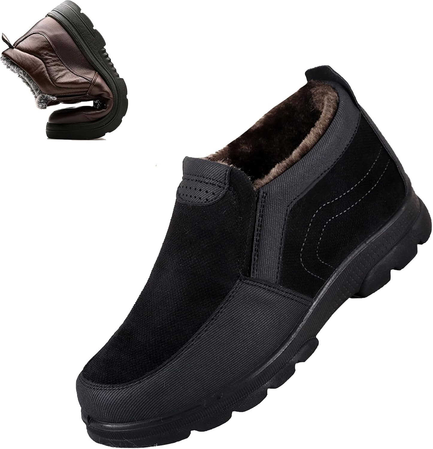 

Мужские зимние снегоходные сапоги из кожи с теплой меховой подкладкой, уличные, противоскользящие, удобные, на средний возраст и пожилых, легкие, повседневные лоферы для прогулок Generic, черный