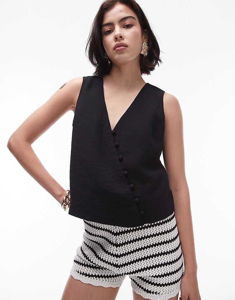 

Topshop - Черный асимметричный топ с пуговицами