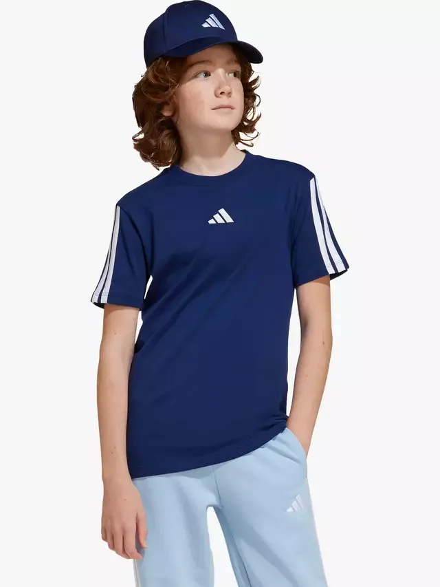 Классическая детская футболка с тремя полосками, темно-синяя/белая adidas