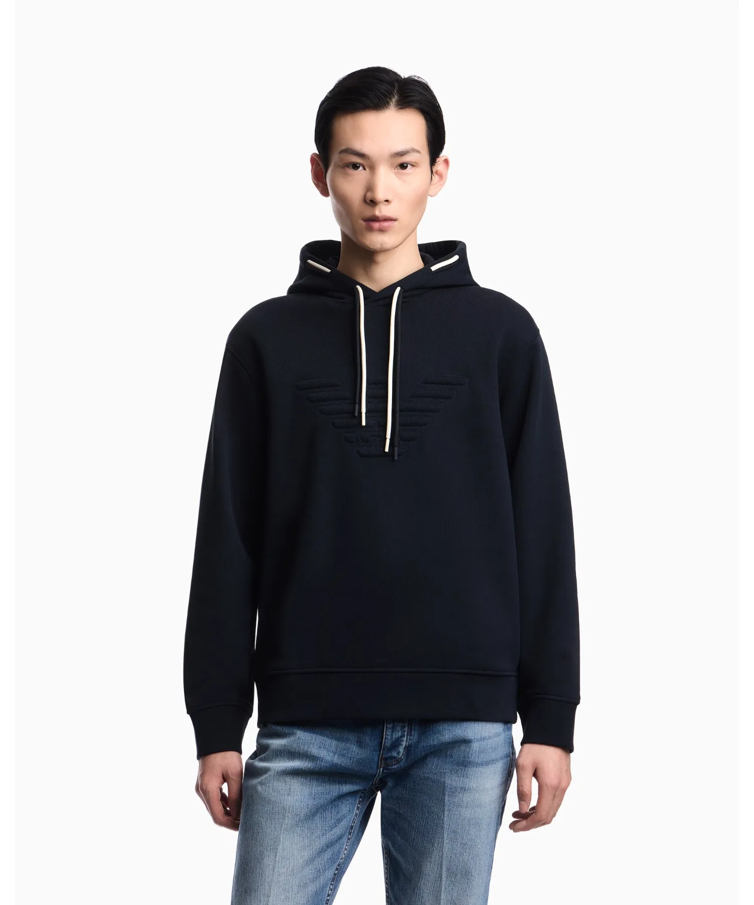 <Эксклюзивно онлайн> [Emporio Armani] Толстовка с капюшоном свободного кроя, из французского махрового трикотажа, с изображением орла.
