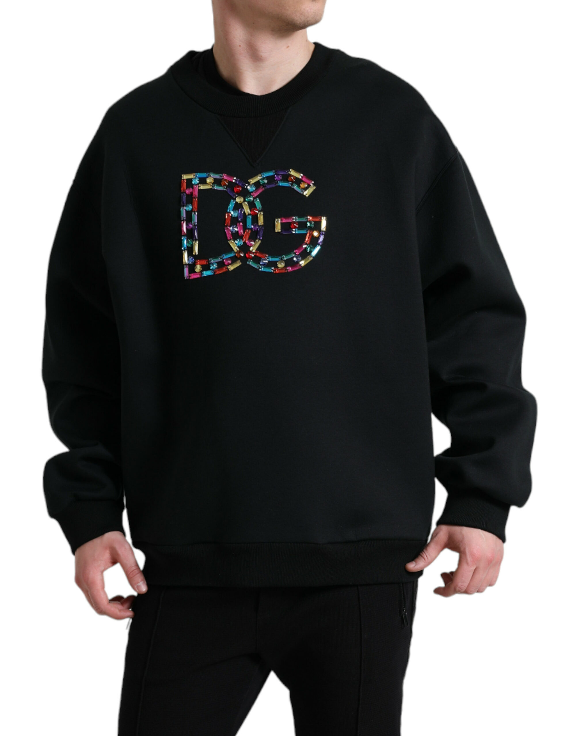 

Элегантный свитер с круглым вырезом и логотипом Dolce & Gabbana, черный