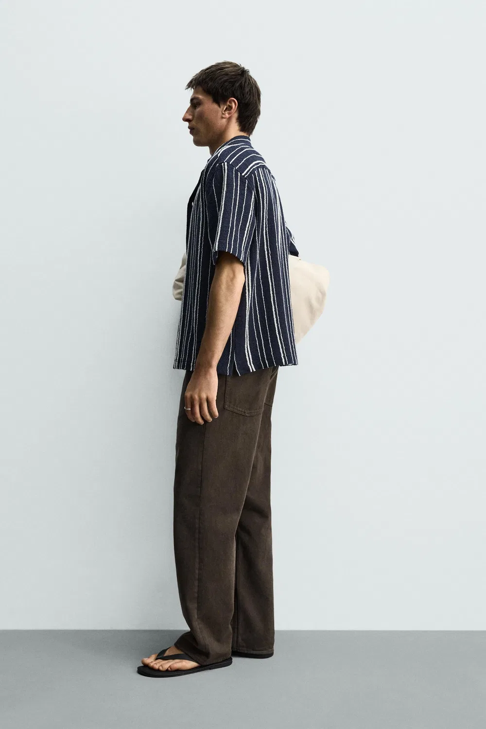 Рубашка из жаккарда в полоску, стандартного кроя ZARA, Navy Blue — фото 4
