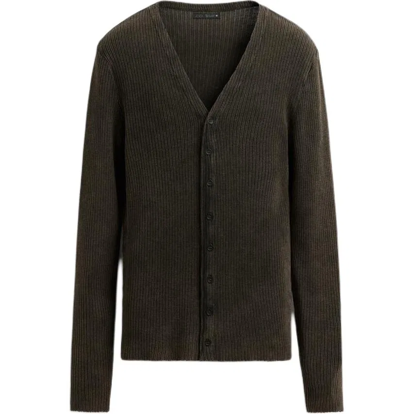 Мужской вязаный кардиган с V-образным вырезом Brown ZARA, Brown