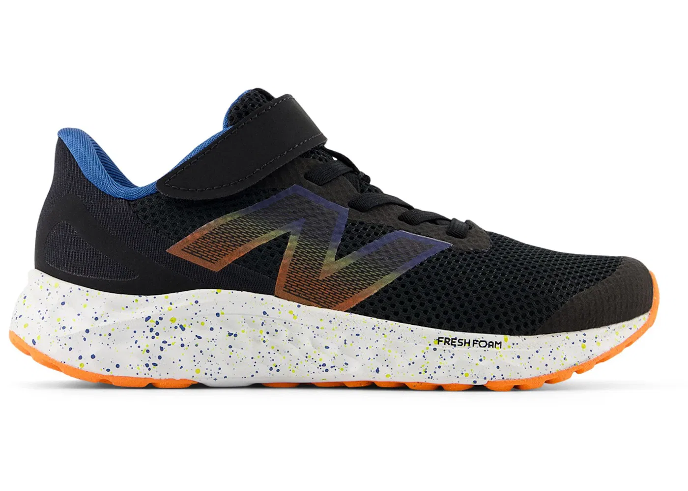Детские кроссовки с шнуровкой New Balance Fresh Foam Arishi v4 Bungee Lace, Black/Blue Agate/Blaze Orange