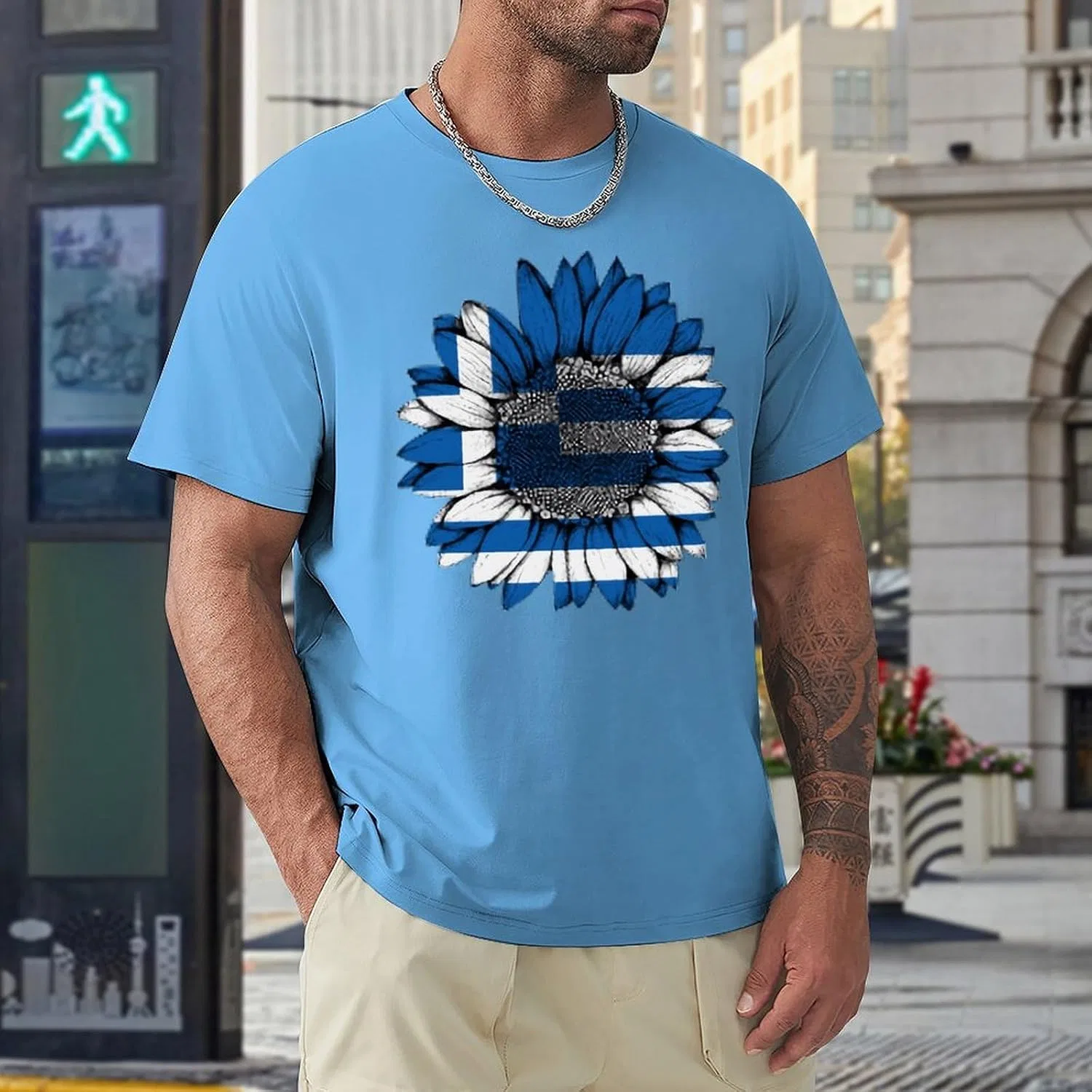 Мужское поло с принтом американского флага, Short Sleeve Polo, Medium Blue-style — фото 3