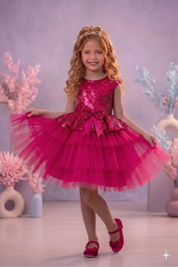 Детское платье для девочек с пайетками Delfini Kids, Fuchsia