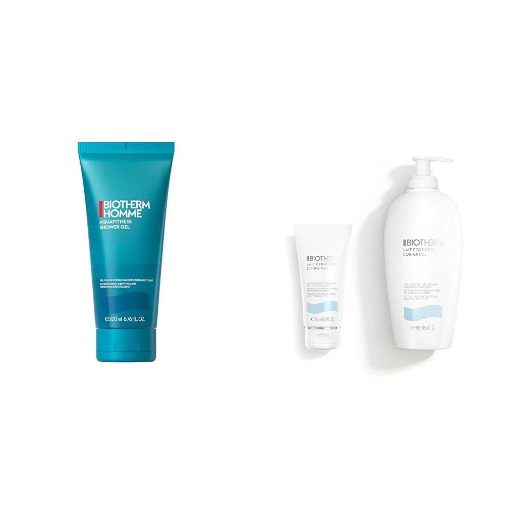 Набор гель для душа и лосьон для тела BIOTHERM Aqua Fitness, 200 мл + 400 мл + 50 мл