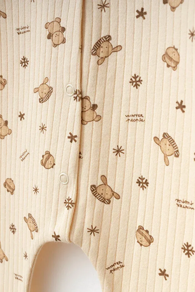 Детский комбинезон для новорожденных с принтом Baby Winter Bear Yukobaby Bebeğiniz Için En Doğalı, Beige — фото 2