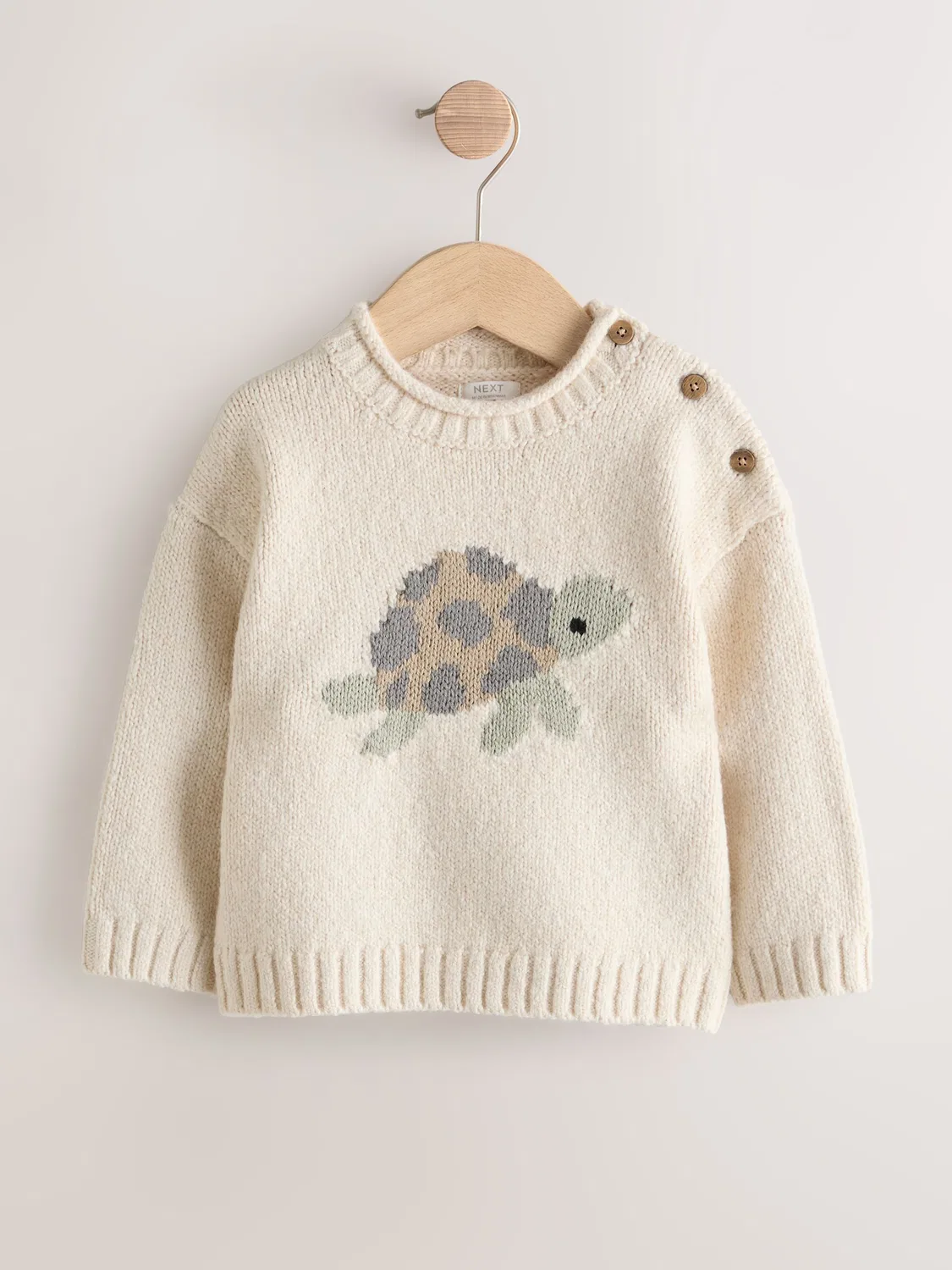 Джемпер с вышивкой черепашки, Knitted Crew Neck Jumper Next, кремовый — фото 4