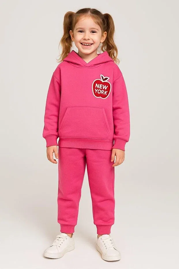 Детский комплект спортивного костюма с вышивкой Hooded New York Embroidered Tracksuit Set Booni Jooni, Pink — фото 4