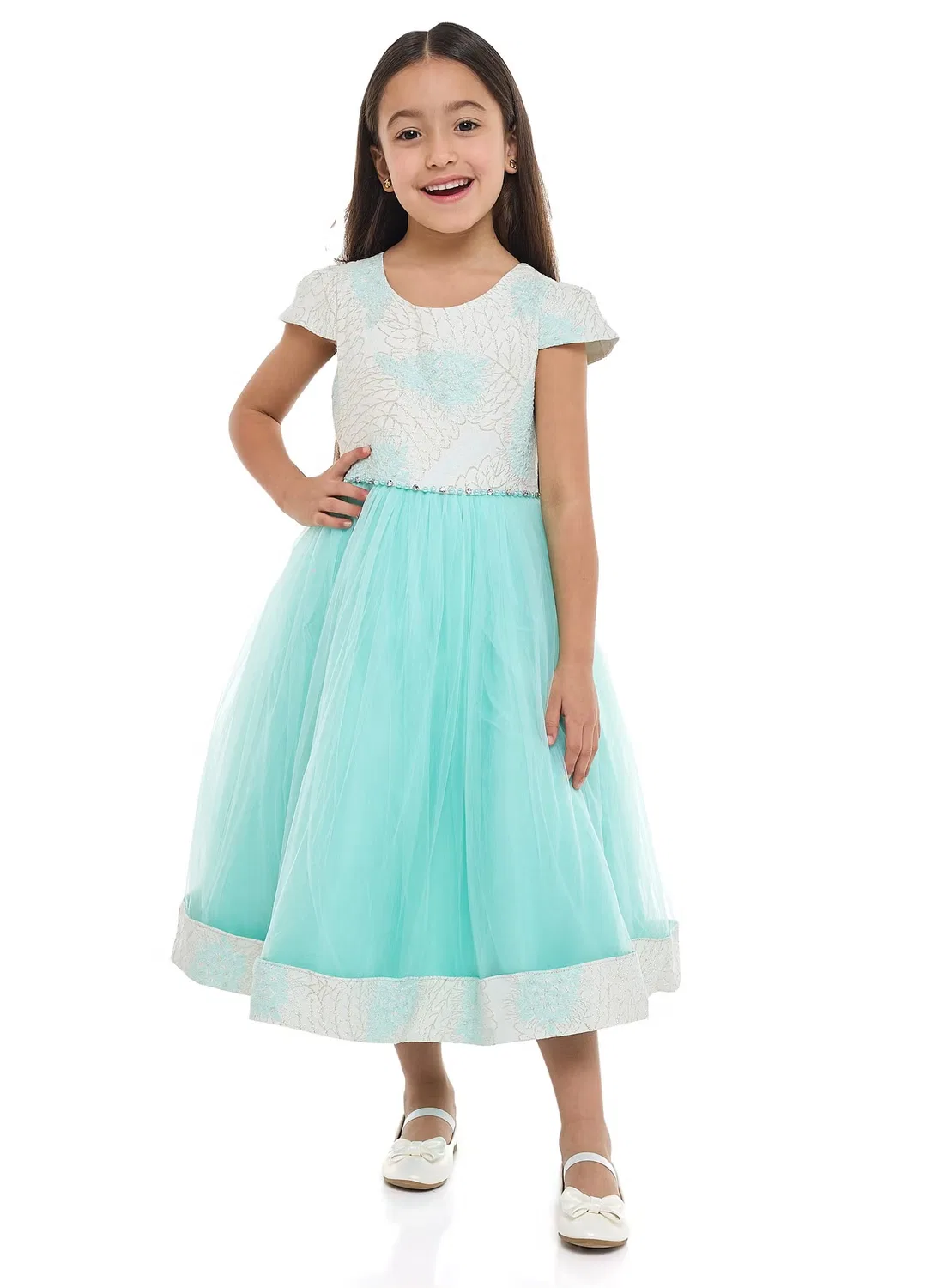Платье с цветочным принтом и тюлевой юбкой Tulle overlay dress Victor And Jane, аквамариновый — фото 2