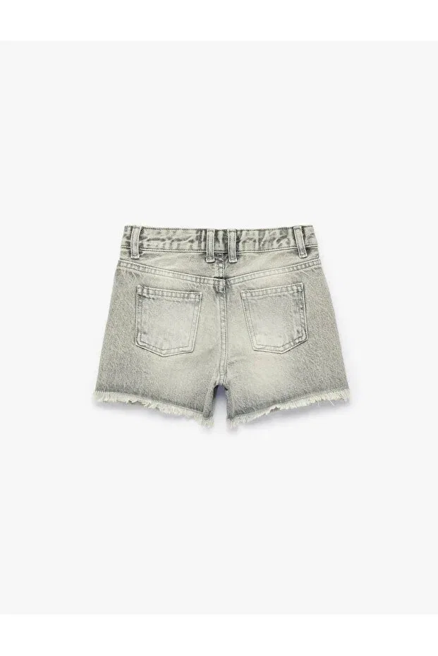 Детские шорты для девочек хлопковые Tasseled cuffed cotton jean gray girls' shorts Koton, Gray — фото 4