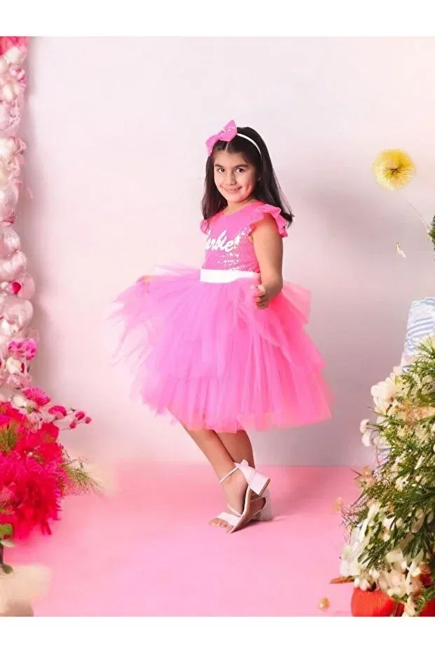 Детское платье для девочек с пайетками Katkat Girl's Tutu Dress Ahsenimbebe, Pink — фото 3