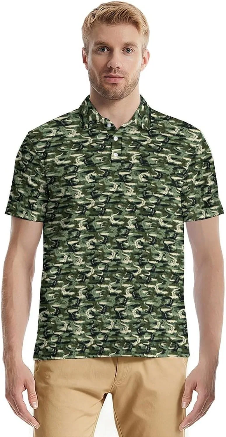 Мужская спортивная футболка-поло с коротким рукавом, модель Golf Polos, Camo Crocodile — фото 4