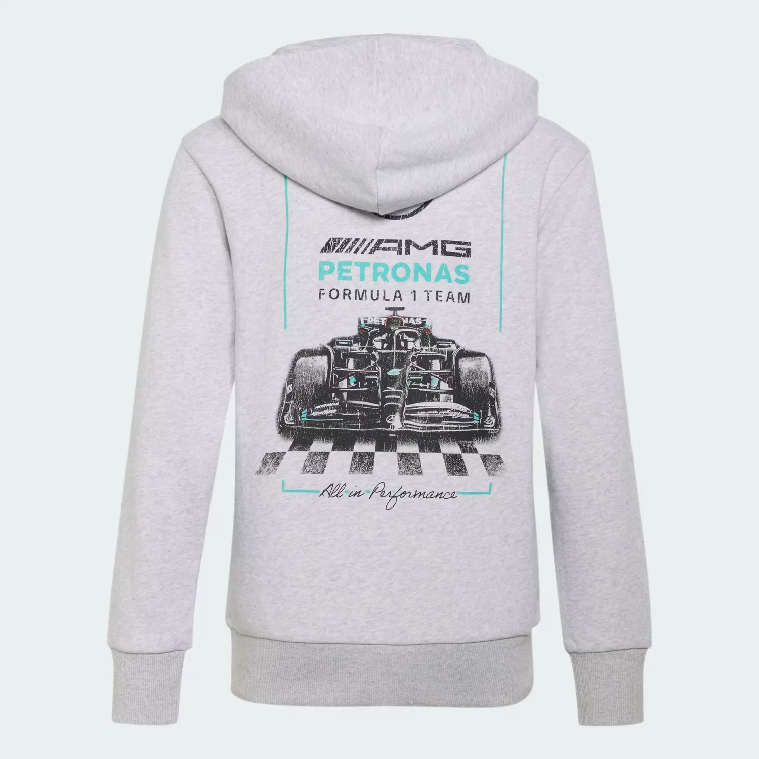 Детское худи с капюшоном и вышивкой Mercedes-AMG Petronas Formula 1 Team Graphic Hood 02 Adidas Performance, светло-серый меланж — фото 2