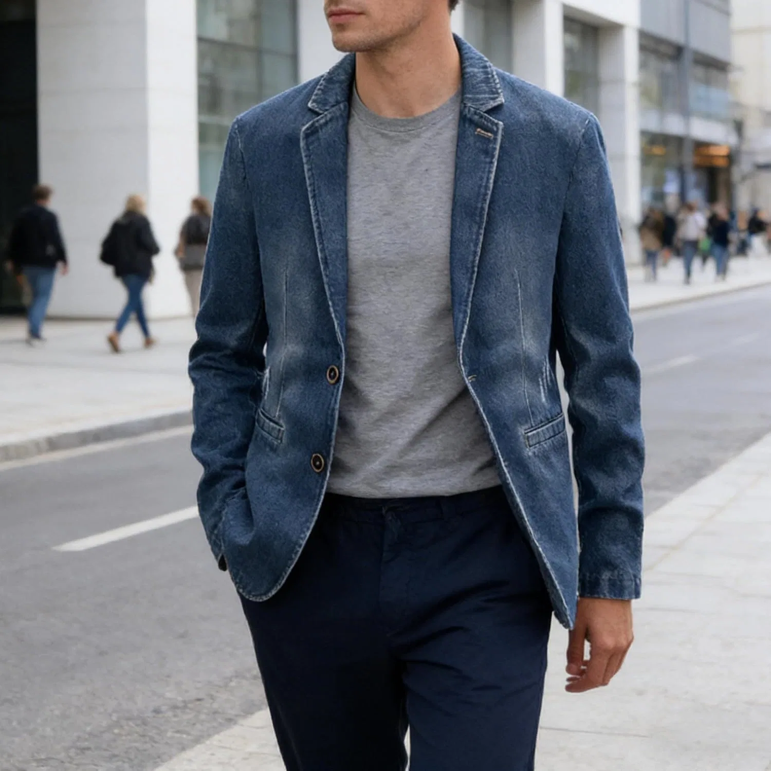 Мужская джинсовая куртка с принтом, Slim Fit, синий — фото 3