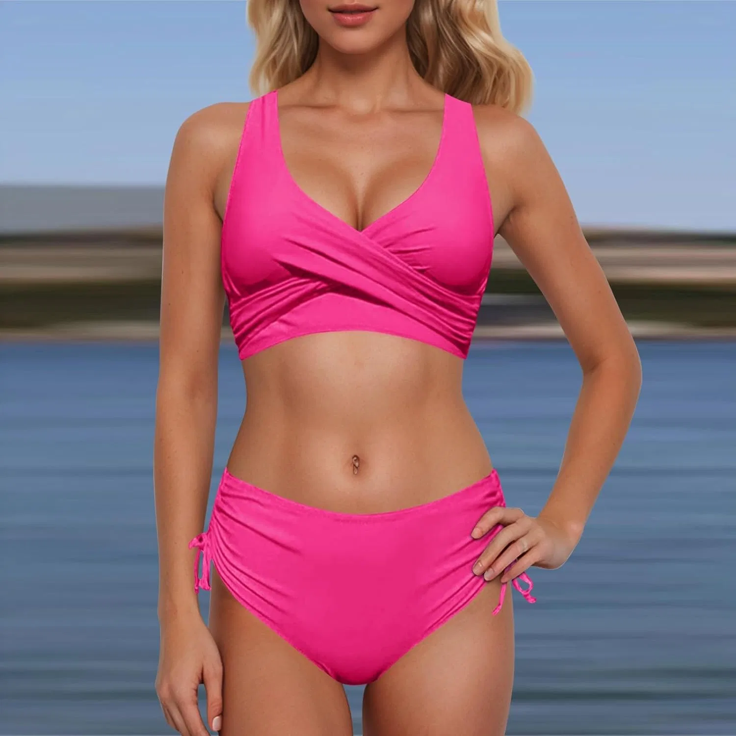 Женский бикини-комплект с завязками на спине, Hot Pink — фото 3