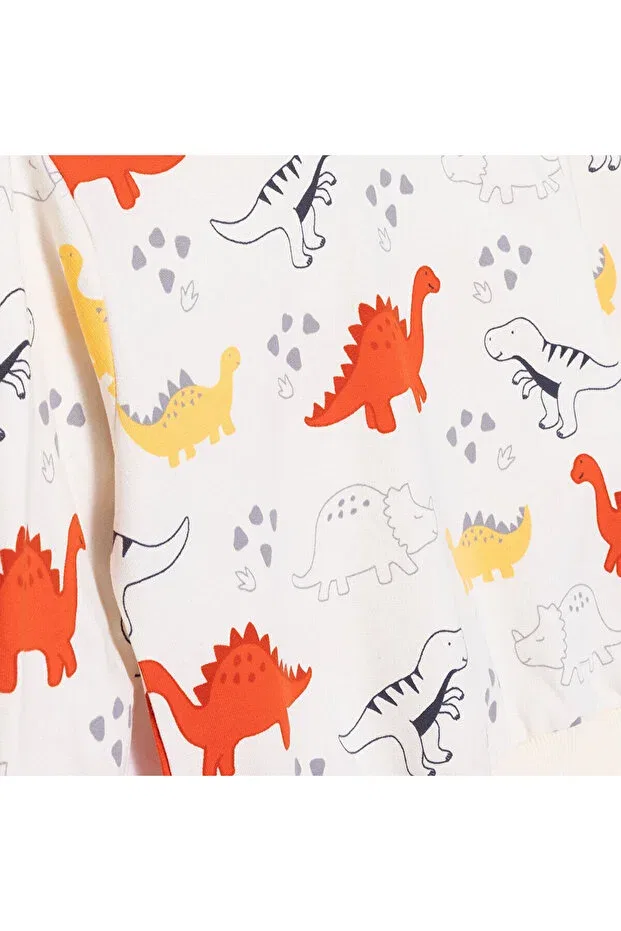 Детский спортивный костюм для мальчиков с принтом Cool Dino Ebebek Hello Baby, Ecru Printed — фото 3