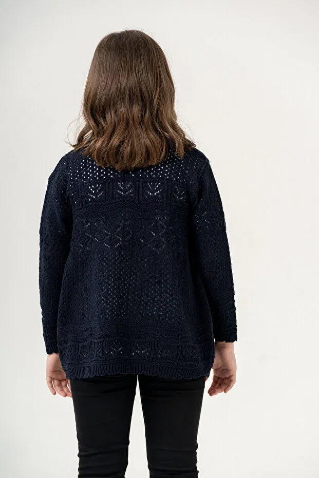 Детский кардиган для девочек с ажурным узором Cloudy Kids, Navy Blue — фото 3
