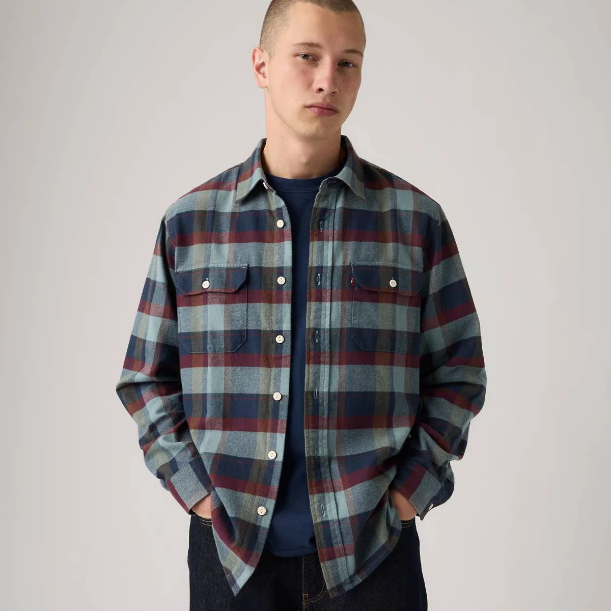 Классический непринужденный рабочий стиль в фланелевой рубашке Levi's, Medina Plaid Nightfall Navy - Multi-Color
