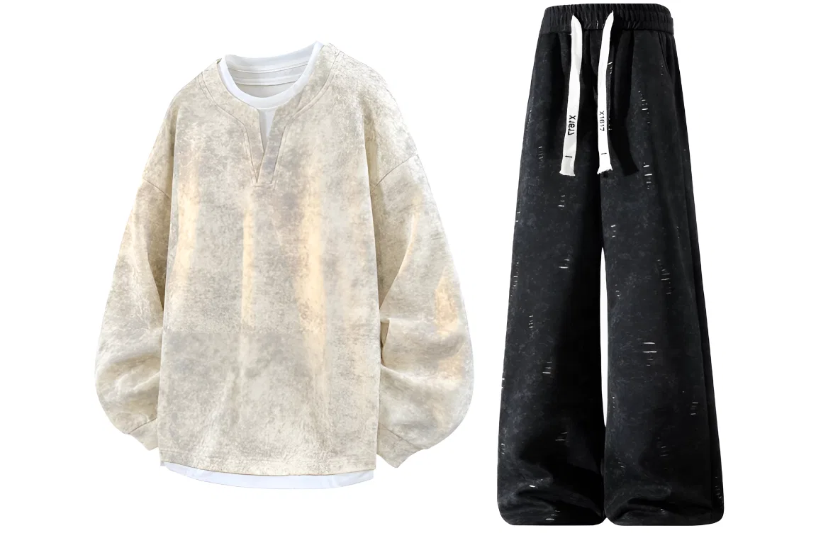 Детский спортивный комплект из футера с флисом, модель X1617, X1617, Apricot/Navy Blue — фото 4