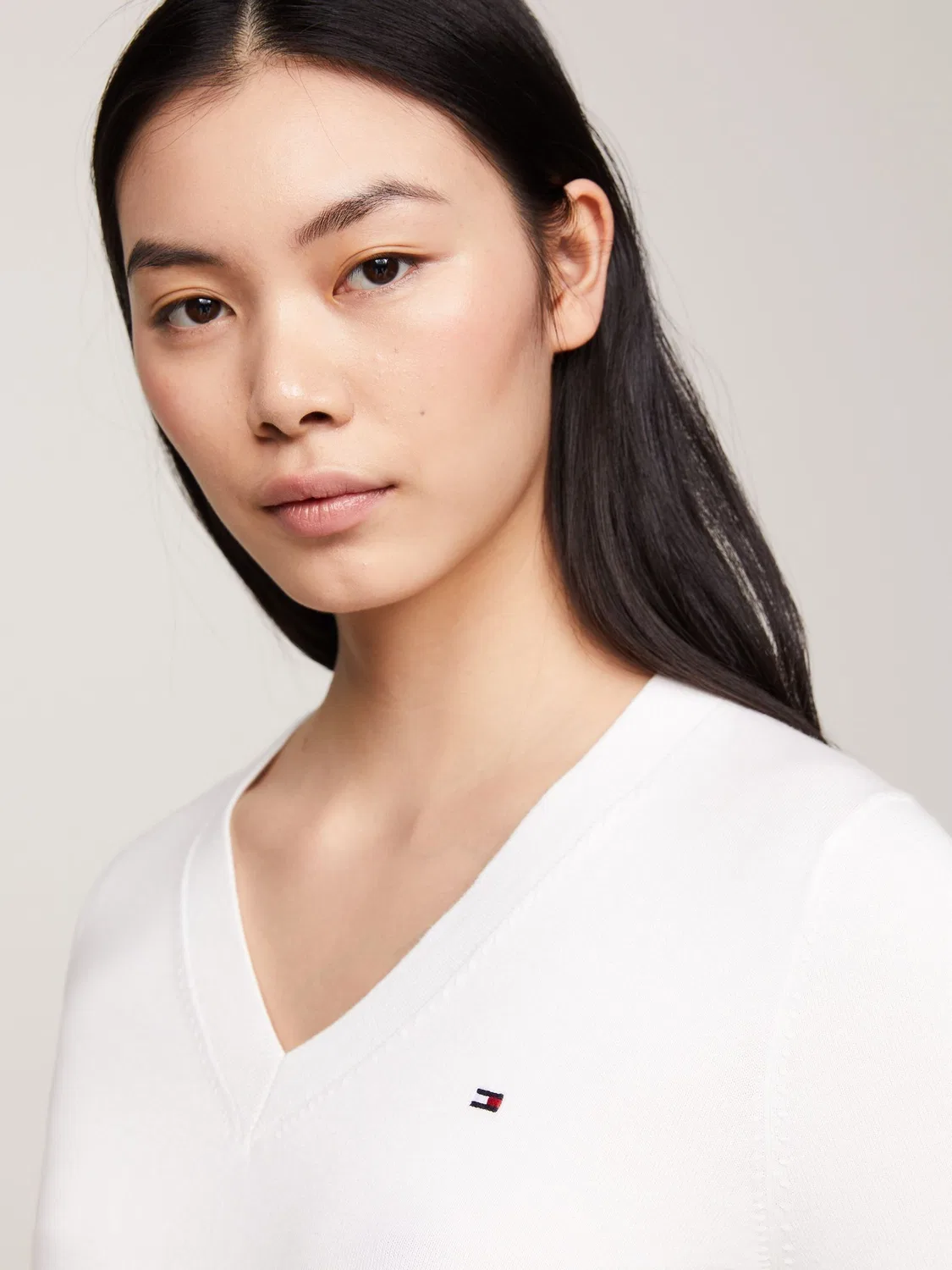 Свитер с V-образным вырезом, джерси Tommy Hilfiger, белый — фото 4