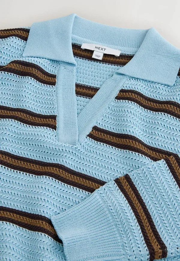Джемпер поло в полоску Regular fit stitch long sleeve polo jumper Next brown stripe, коричневый — фото 2