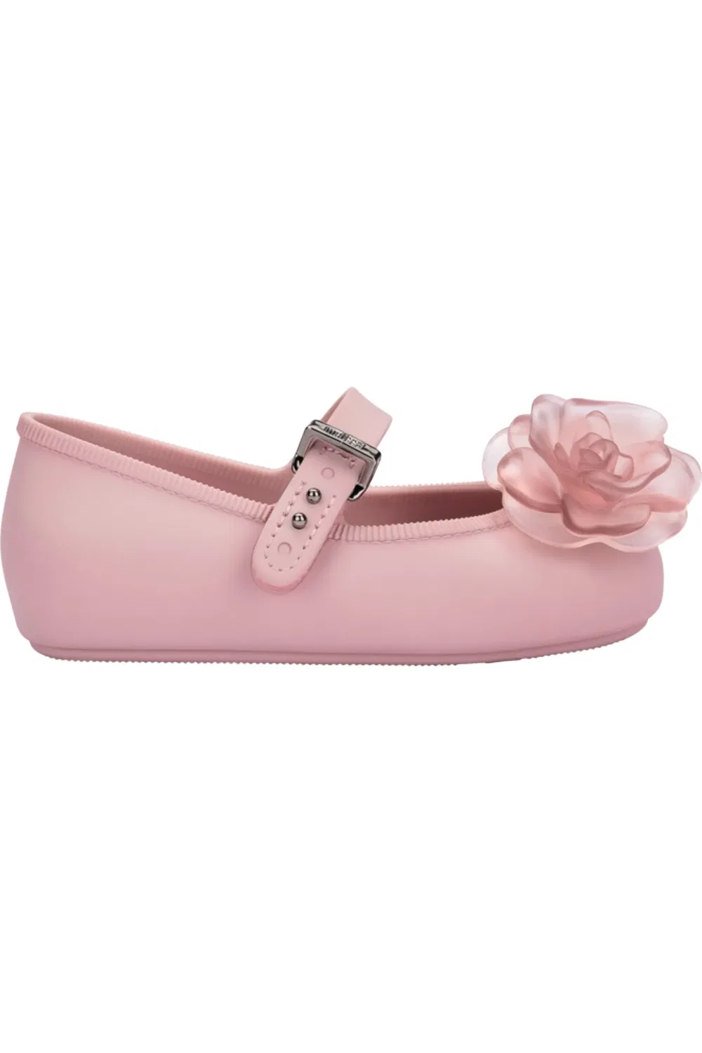Детские туфли балетки на плоской подошве с цветочными аппликациями Mini Melissa, розовый — фото 2