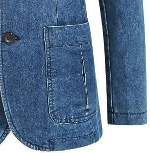 Мужское джинсовое пальто-блейзер Slim Lapel, светло-синий — фото 4