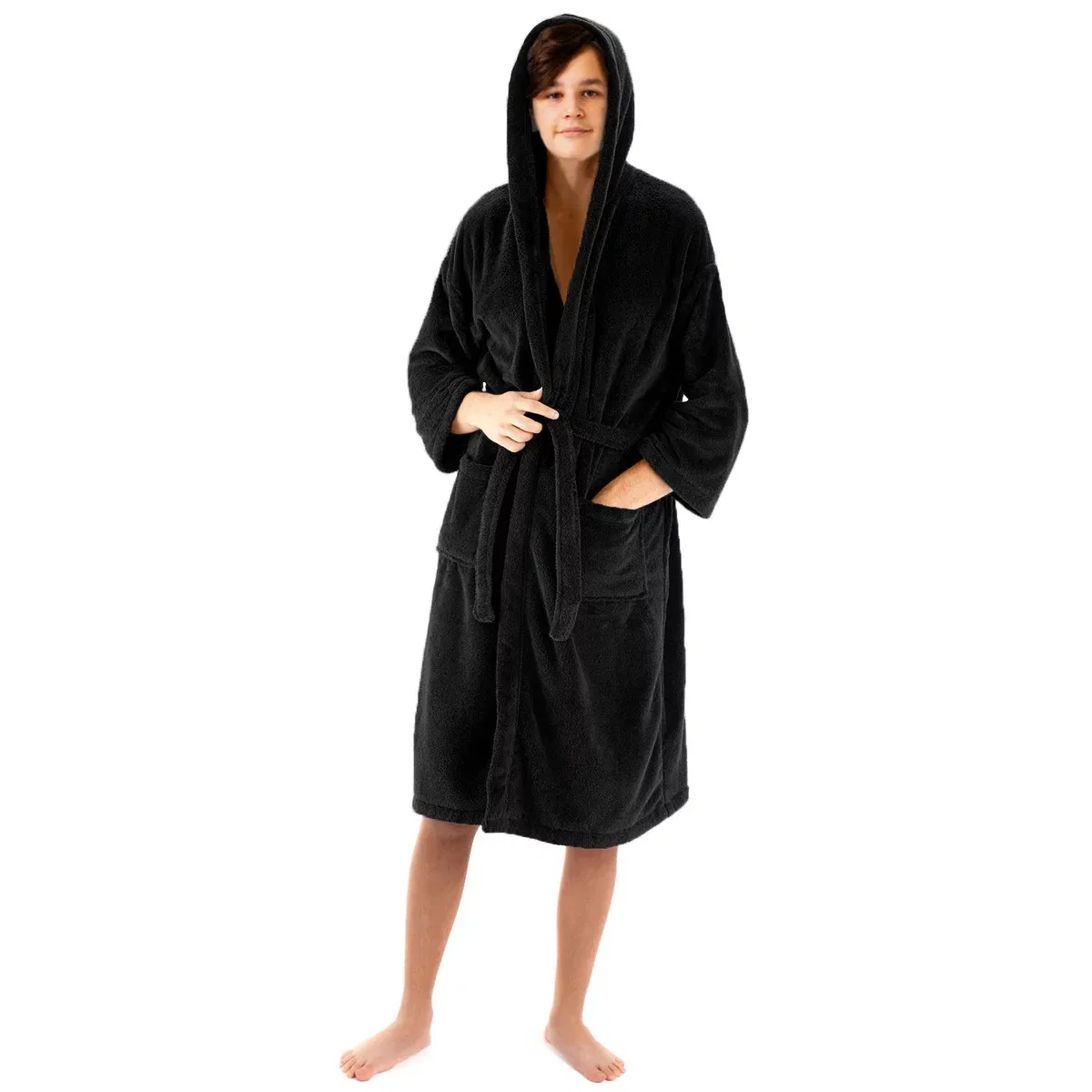Детский халат на молнии с капюшоном из микрофибры BC Bare Cotton, Black