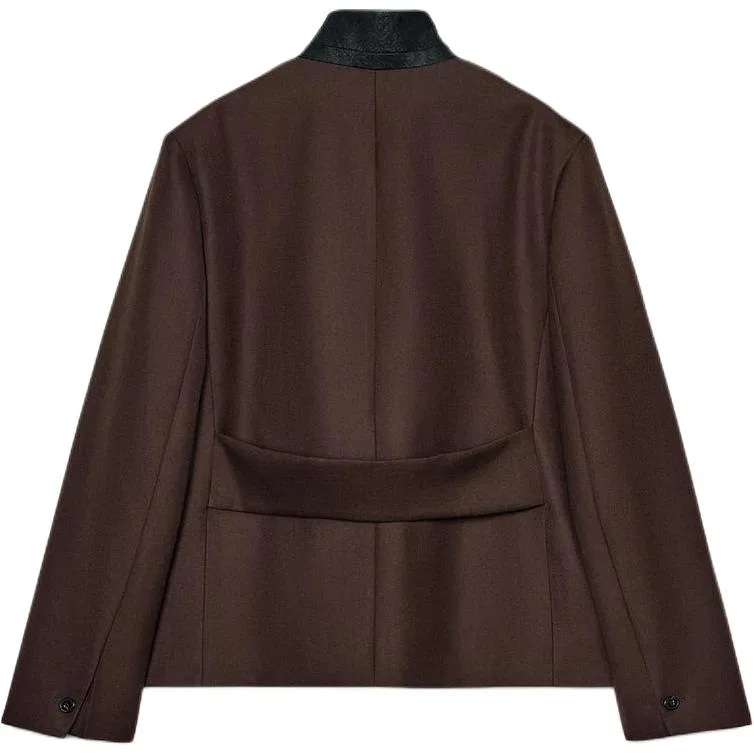 Женский деловой костюм со стойкой, коричневый, ZARA, Brown — фото 3