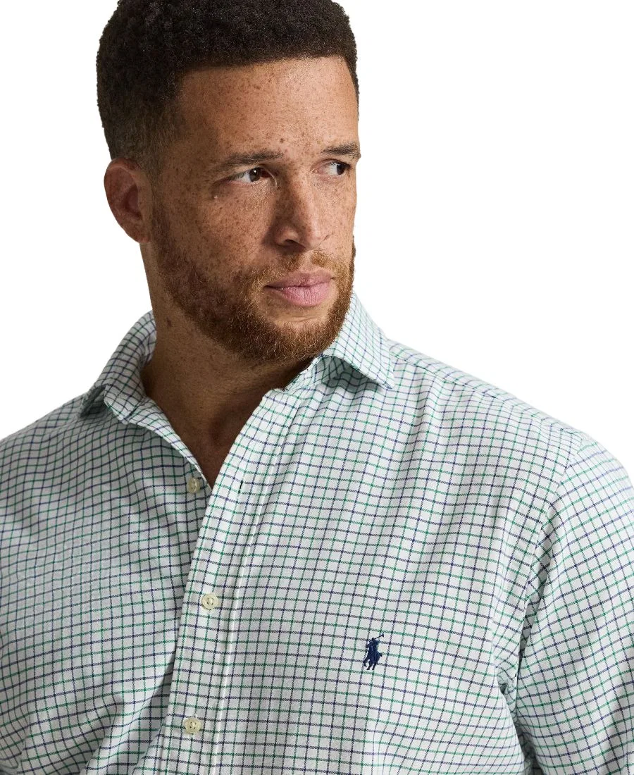 Рубашка оксфордская с принтом Tattersall, модель Big & Tall Polo Ralph Lauren, White Green Multi — фото 4