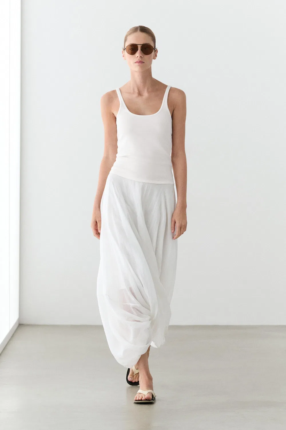 Топ Massimo Dutti Strappy Cotton Blend, белый — фото 3