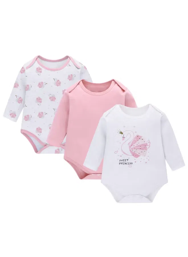 Боди-комбинезон с длинным рукавом комплект 3 шт с мультяшным принтом Miracle Baby, розовый