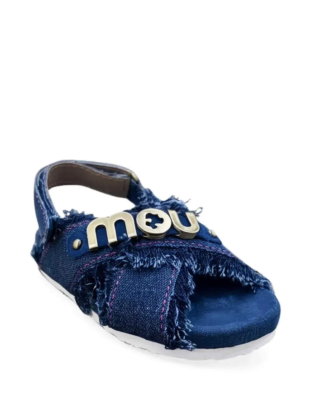 Сандалии с бахромой и логотипом-бляшкой Mou Kids, синий — фото 2