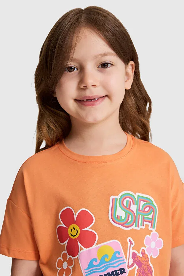 Детская футболка для девочек с коротким рукавом U.S. Polo Assn., Orange — фото 2
