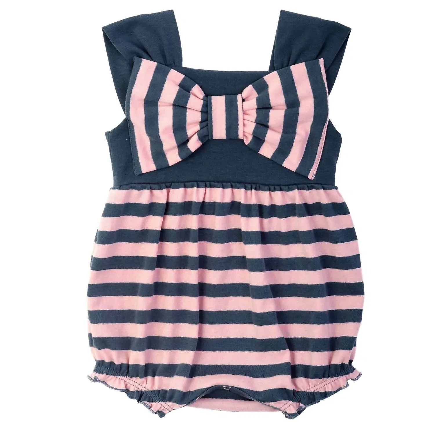 Детский боди-комбинезон для девочек с бантом и морским принтом Nautical Bow Bubble Lemon Loves Layette, Pink/Blue — фото 3