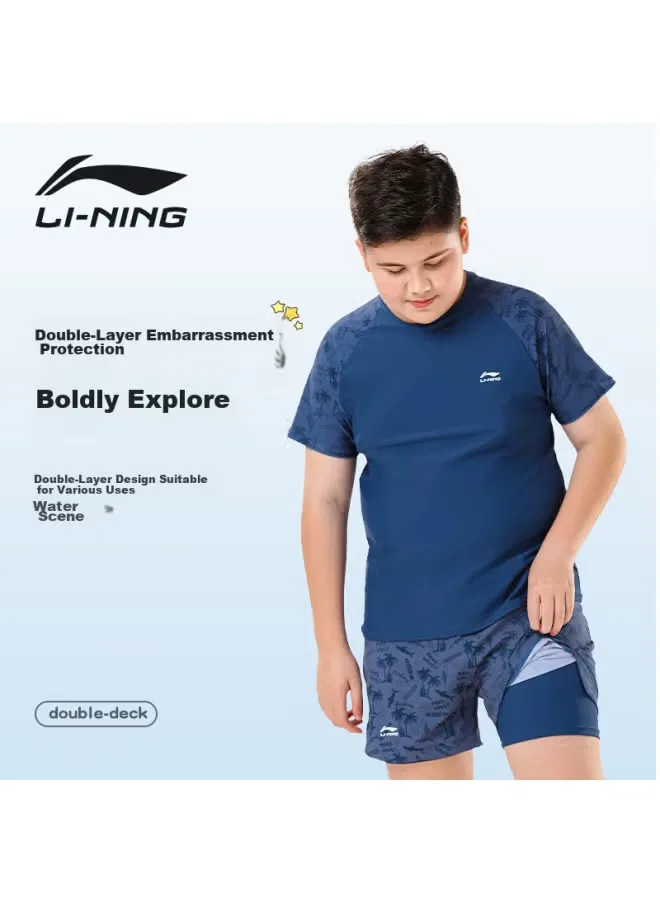 Комплект плавок для мальчиков 8821 Li-Ning, серо-синий — фото 4