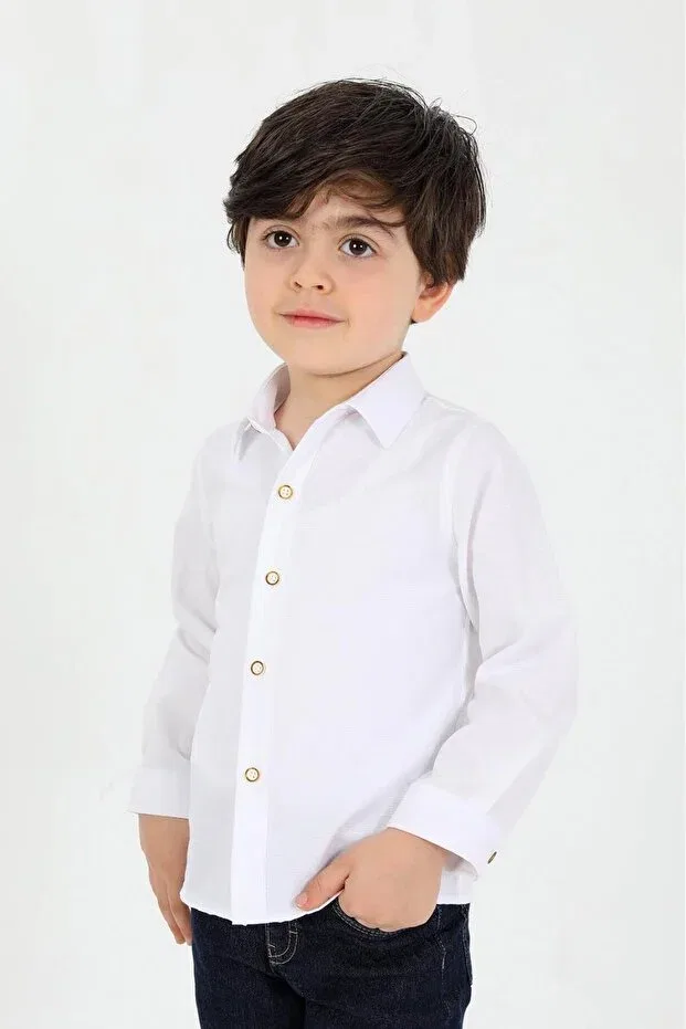 Детская рубашка для мальчиков хлопковая Basics Samsa, White — фото 3