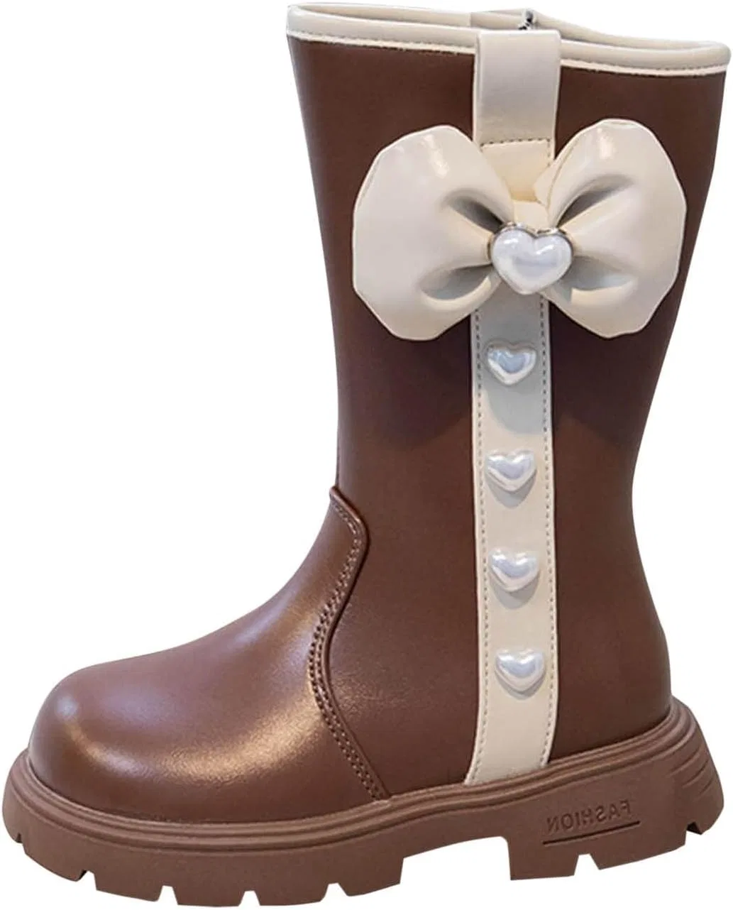 Детские сапоги для девочек с бантом, из ПУ-кожи, модель Cute Bowknot Mid Calf Riding Boots, Brown