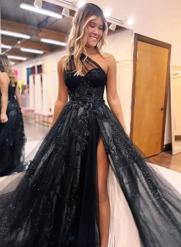 Женское вечернее платье с одним плечом и шлейфом, Navy Blue — фото 3