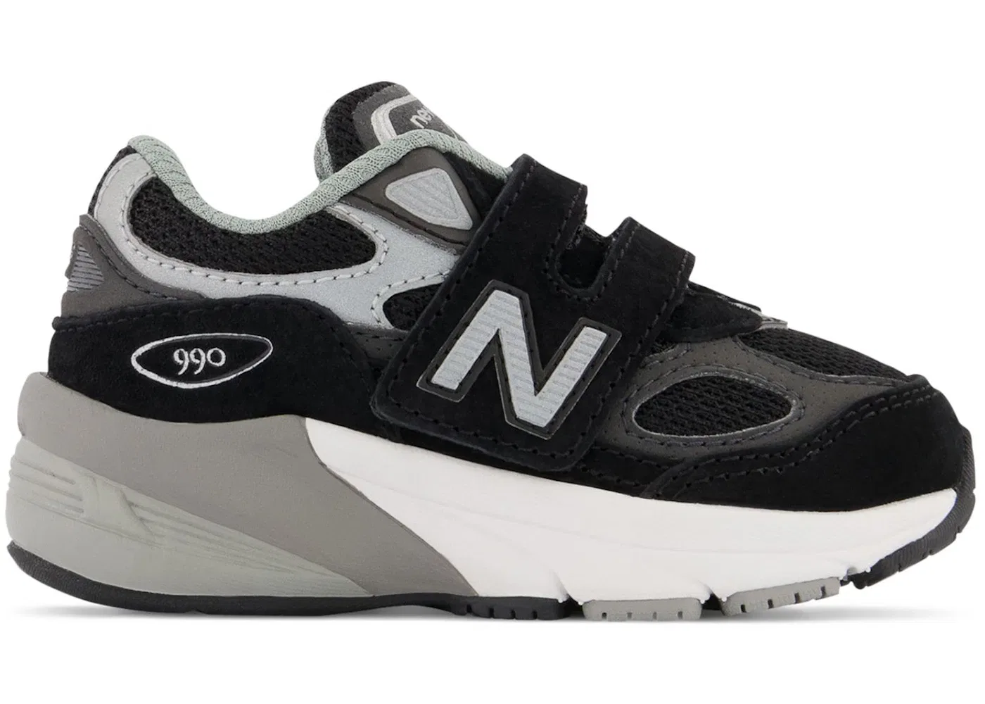 Детские кроссовки для мальчиков с липучками New Balance 990v6 Hook and Loop New Balance, Black/Silver