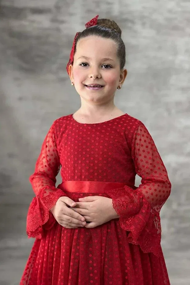 Детское платье для девочек с принтом Polka Dot Detailed Princess Riccotarz, Red — фото 4