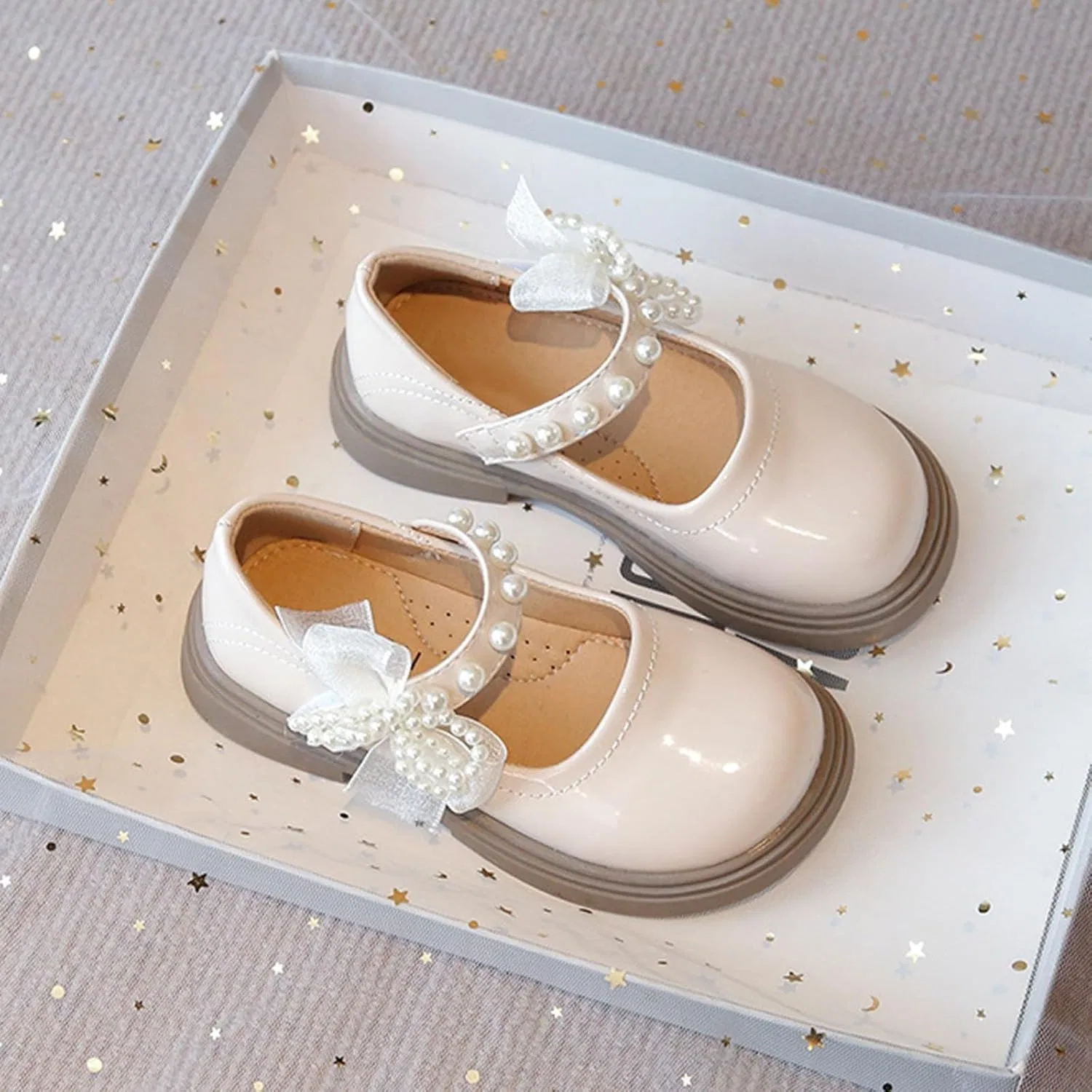 Детские туфли для девочек с бантом и ремешком-лодочкой Mary Jane, Beige — фото 3