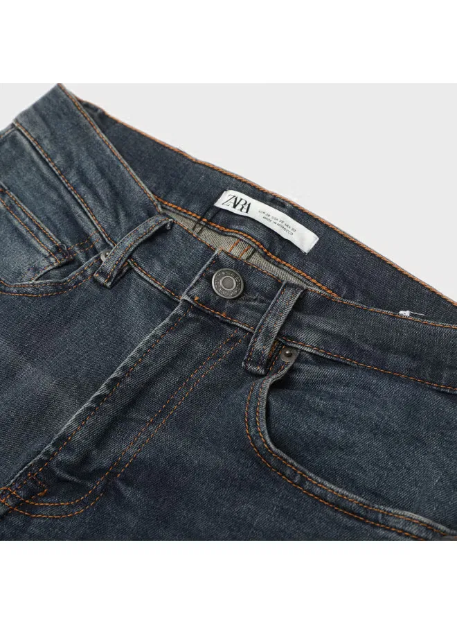 Джинсы классические с эффектом потертости Zara, темно-синий — фото 4