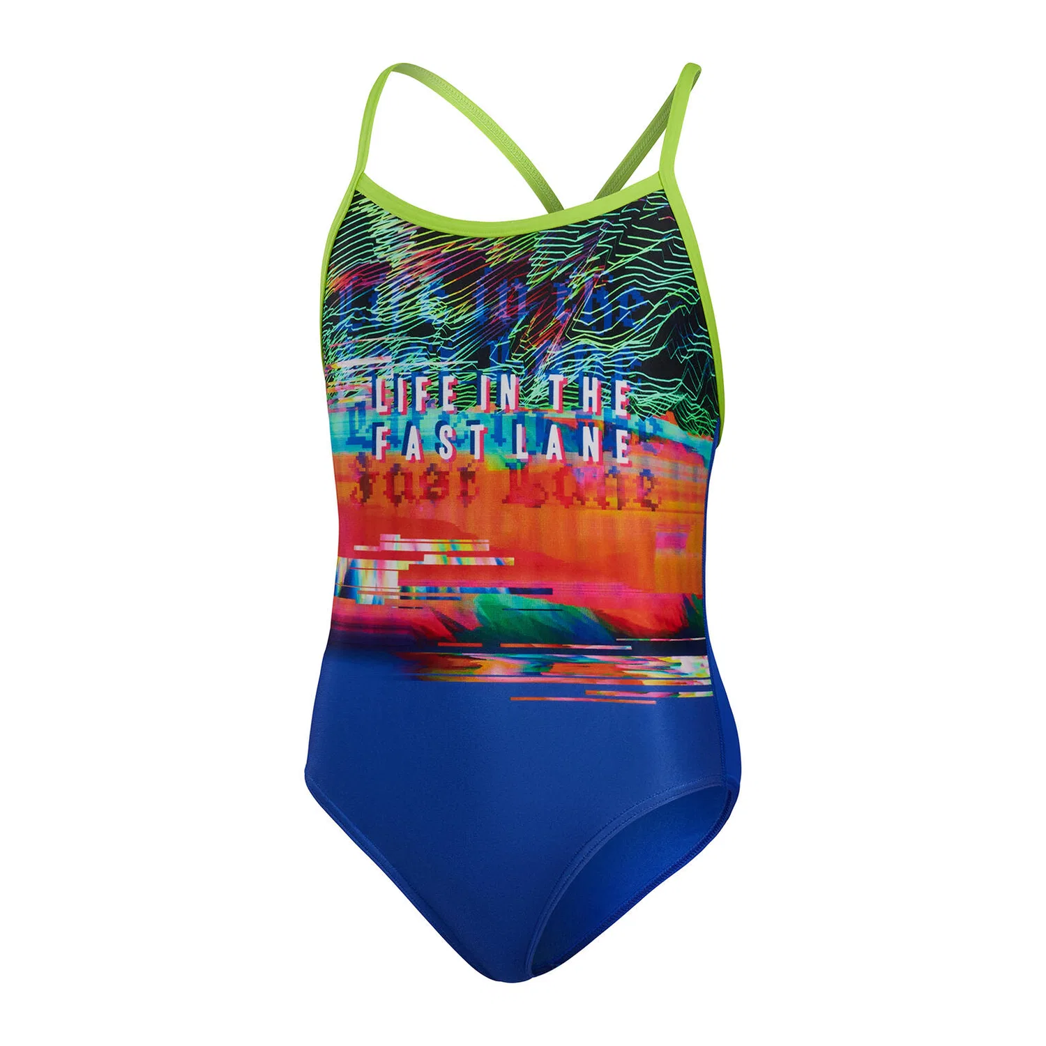 Детский цельный купальник для девочек с принтом Fast Lane Placem Speedo, Blau Anisgrun Ultraw
