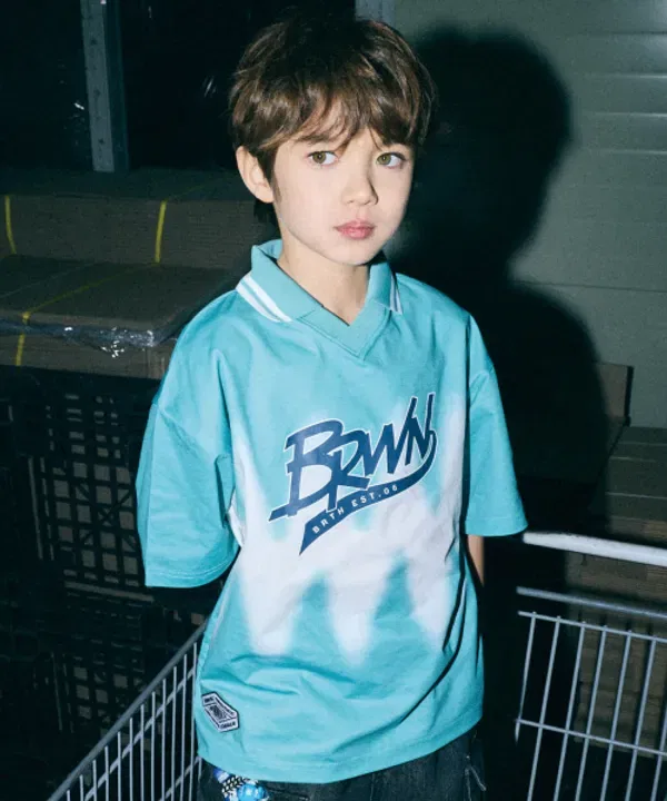 Футболка с воротником-стойкой, Kids dyeing collar tee, Brownbreath Kids, мята