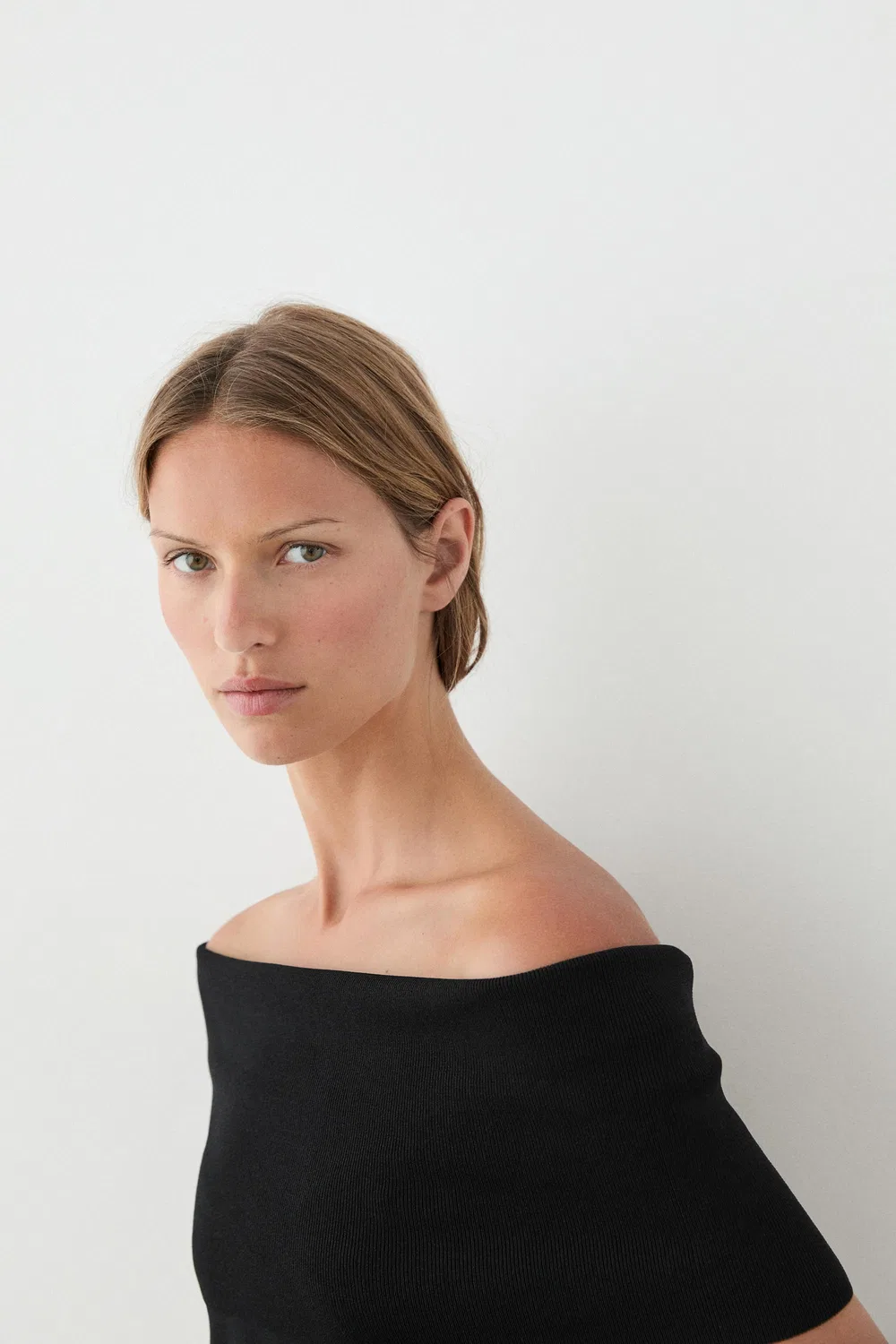 Топ Massimo Dutti Off-The-Shoulder, черный — фото 3