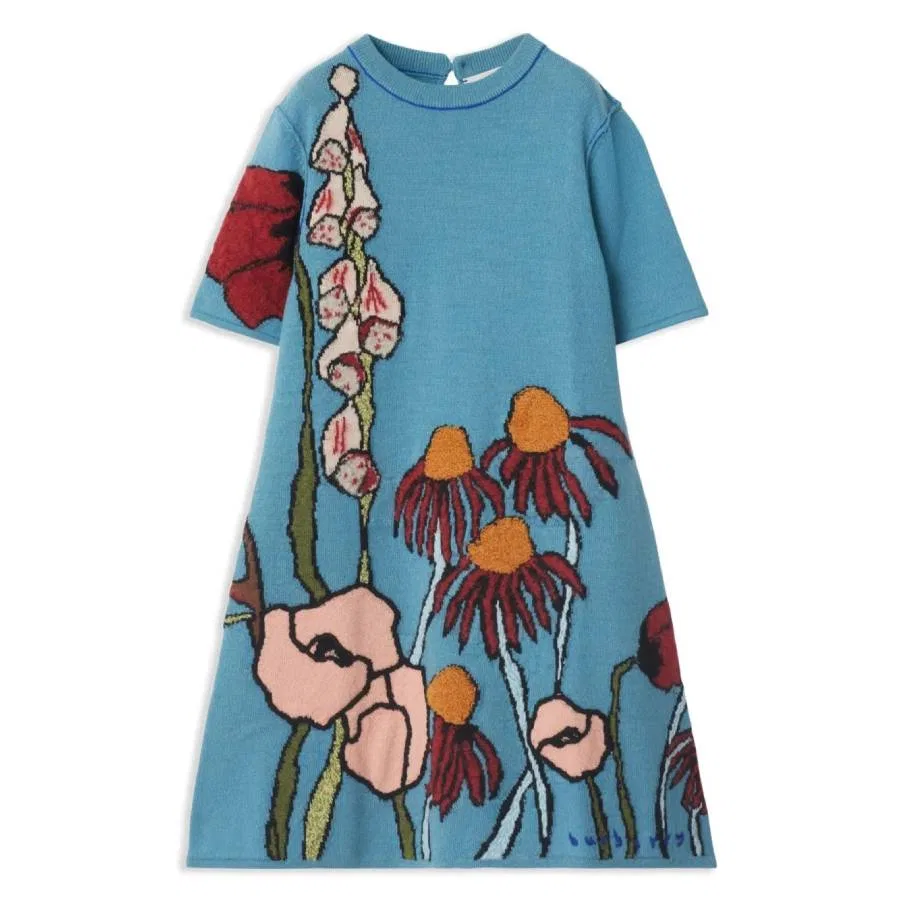 Платье шерстяное с флоральным интарсией Sylvie Burberry, Sea Blue
